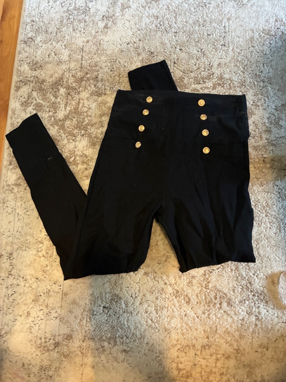 Black High-Waist Kids Leggings with Gold Buttons